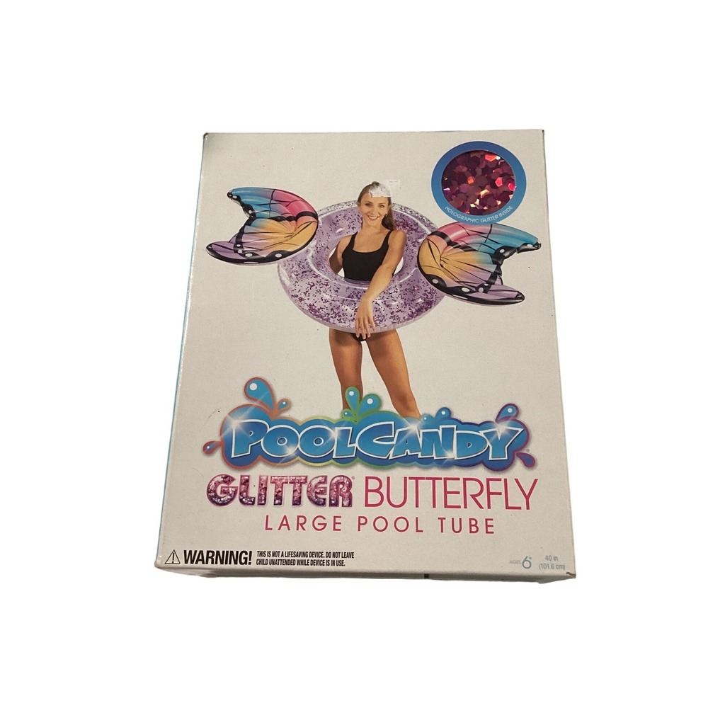 PoolCandy Glitter Butterfly Large‎ Pool Tube Pink Holographic 40 Inch Inflatable
